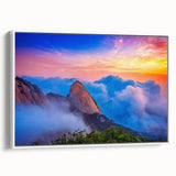 Vintage poster art depicting a colorful Korean landscape on extra large framed canvas, ideal for living room decor.