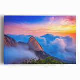 Black and white photograph of a serene Korean landscape on stretched canvas, ideal for kitchen wall art.