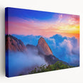 Large canvas print depicting a serene Korean landscape in soft green and blue tones, suitable for kitchen wall art.