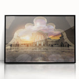 Large abstract wall art depicting a vibrant Malaysian landscape in mid-century modernist style on a framed acrylic.