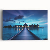 Black and white photograph of Maldives scenery on large stretched canvas, suitable for kitchen wall art.