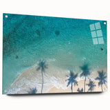 Large abstract wall art depicting a serene Philippine landscape in muted green and blue tones on acrylic glass.