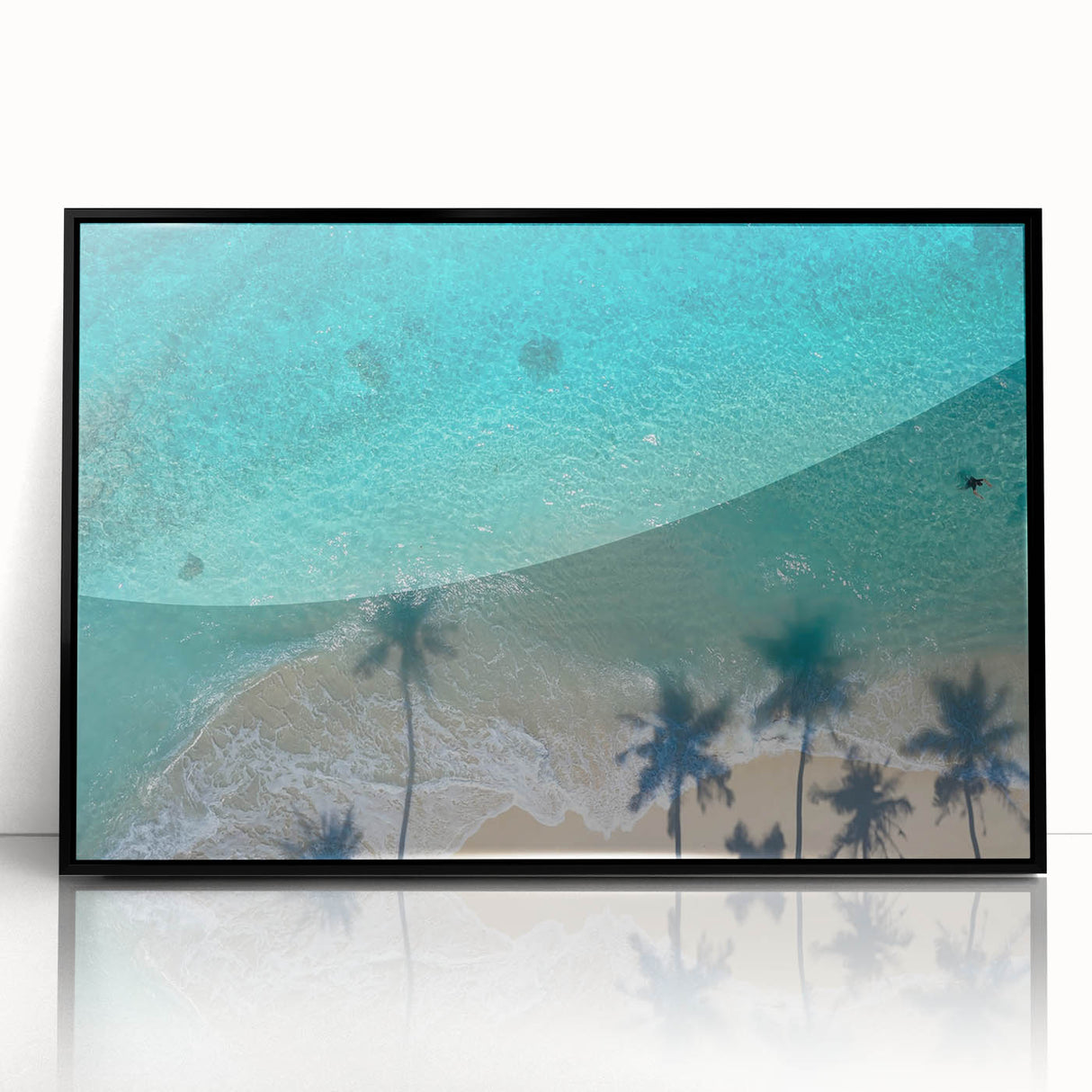 Large abstract wall art depicting a serene Philippine landscape in muted earth tones, framed in black acrylic.