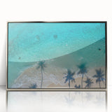 Mid-century modernist art of a serene Philippine landscape in soft blues and greens on a framed acrylic panel.