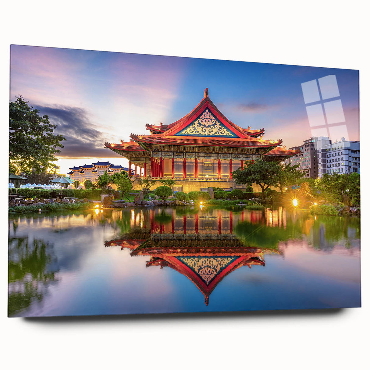 Large abstract wall art of a Taiwanese landscape in muted earth tones on acrylic glass.