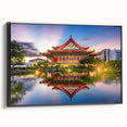 Black and white framed canvas of a vintage-style Taiwanese landscape, ideal for bedroom decor.