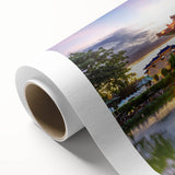 Art deco poster of Taiwan scenery in pastel colors on rolled canvas, suitable for nursery wall art or dining room decor.