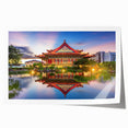 Extra large rolled print of a Taiwan scenery with lush florals in vibrant greens and blues, ideal for art wall dining room.