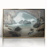 Acrylic print of a serene Thai landscape in muted earth tones, framed in gold, suitable for modern art wall decor.