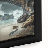 Extra large framed canvas featuring a textured, colorful Thai landscape in black, ideal for living room decor.