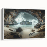 Framed vintage poster art of a Thai landscape in vibrant colors on extra large canvas, ideal for living room decor.