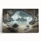Large black and white photo of a serene Thai landscape on stretched canvas, ideal for kitchen wall art or bedroom ambiance.