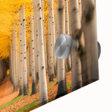 Large abstract wall art of Yukon scenery in mid-century modernist style on acrylic glass, ideal for dining room ambiance.