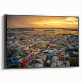 Black and white framed canvas depicting a vintage Puerto Rican landscape, suitable for bedroom decor.