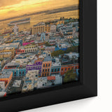 Extra large framed canvas featuring a textured, colorful Caribbean scenery, ideal for living room decor.