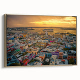 Framed canvas of a vintage-style Puerto Rican landscape in muted earth tones, ideal for bedroom wall art.