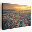 Large canvas print of a serene Puerto Rican beach with soft blue and green hues, ideal for kitchen wall art.