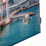 Large abstract wall art depicting a European scenery in muted earth tones on acrylic glass, ideal for dining room art.