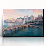 Large abstract wall art featuring a mid-century modernist European scenery in black and white tones on framed acrylic.