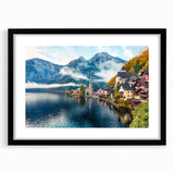 Extra large abstract art print featuring vibrant, textured colors of an Austrian landscape, framed in black.