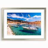 Extra large abstract art print of a European scenery in Croatia, using textured techniques in muted earth tones.