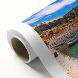 Art Deco style poster of a European scenery in Croatia, muted color tones on rolled canvas, suitable as nursery wall art.