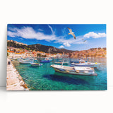 Black and white stretched canvas featuring a large scenic view of a Croatian landscape, ideal for kitchen wall art.