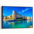 Black and white landscape art painting of Cyprus on framed canvas, ideal for bedroom wall decor.