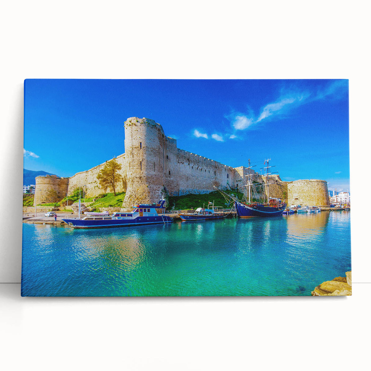 Black and white photograph of a European street scene on a large stretched canvas, ideal for kitchen wall art.