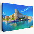 Large canvas print featuring a European Cyprus landscape in muted green and blue tones, suitable for kitchen wall art.
