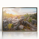 Art Deco style poster of the Czech Republic scenery, in gold tones, framed acrylic, ideal for modern art wall decor.