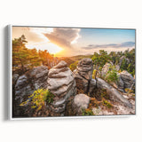 Vintage poster art depicting a scenic Czech Republic landscape on framed canvas, featuring a palette of vibrant colors.