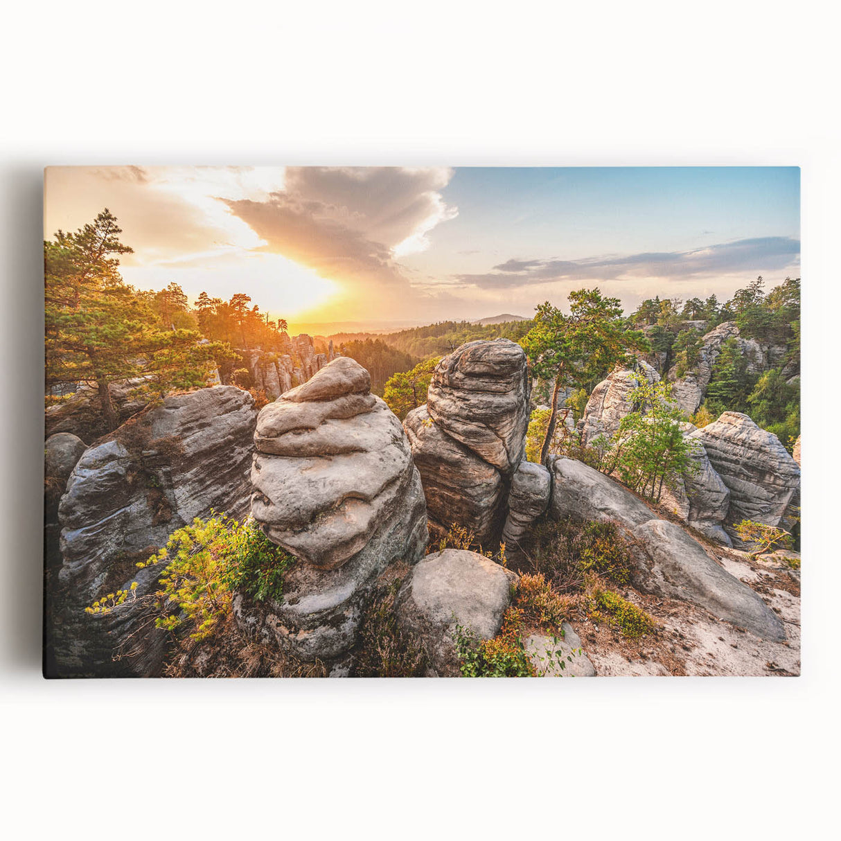 Black and white large art print of the Charles Bridge in Prague on stretched canvas.