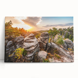 Black and white photograph of a European cityscape on stretched canvas, ideal for kitchen wall art.