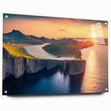 Acrylic print of a European cityscape in muted gray and blue tones, suitable for bedroom or dining room decor.