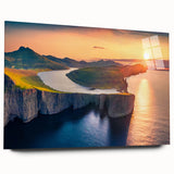 Large abstract depiction of a European landscape in muted earth tones on acrylic glass.