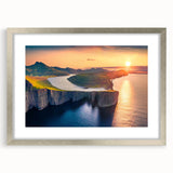 Extra large abstract art print of a European scenery in muted earth tones, framed in silver, ideal for living room decor.