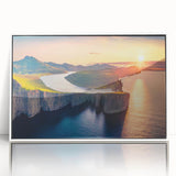 Mid-century modernist art depicting a serene European landscape in muted earth tones, framed acrylic.