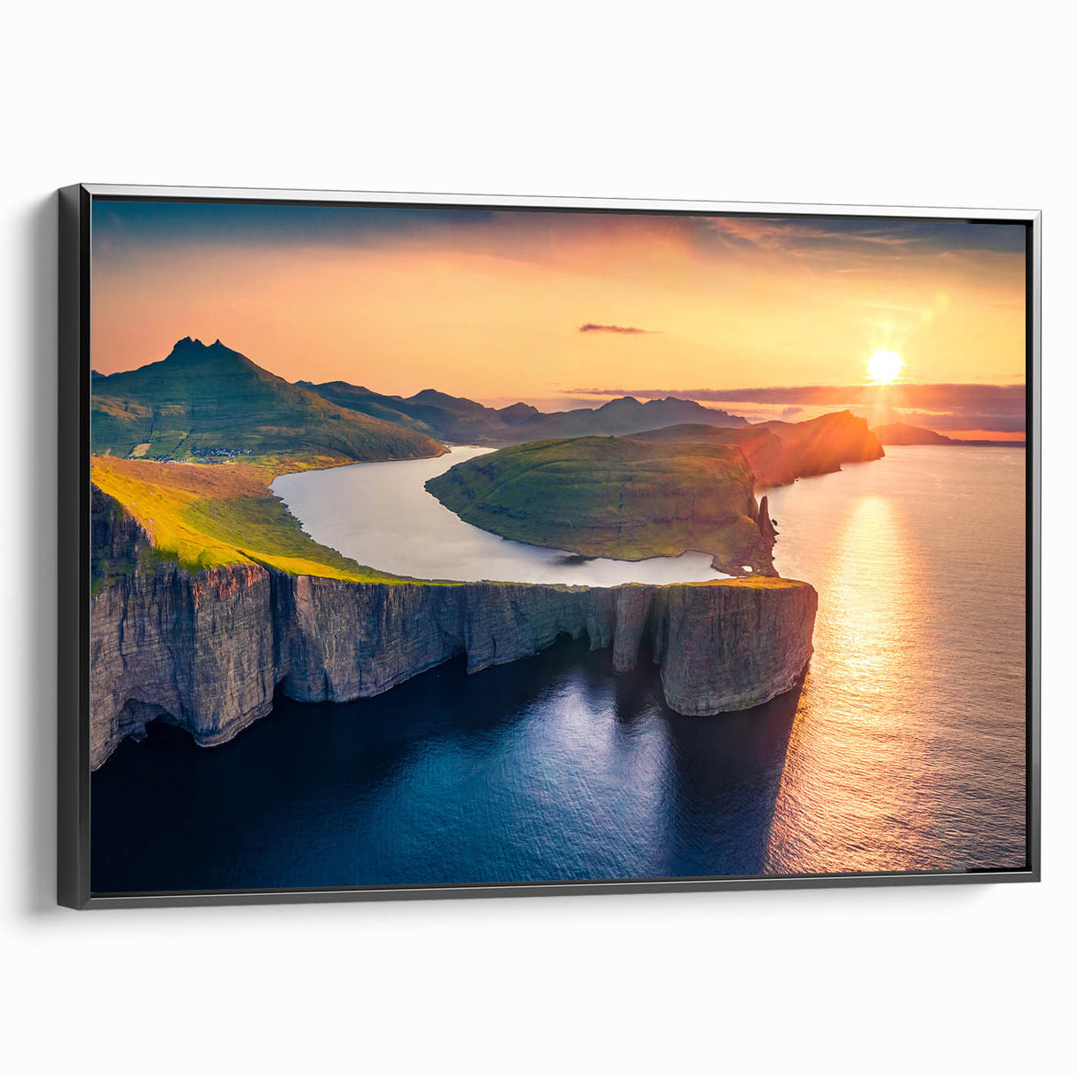 Black and white framed canvas depicting a vintage European landscape, ideal for bedroom wall decor.