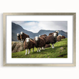 Extra large abstract art print of a textured scenery in Cumbria, England, with muted earth tones, framed in silver.