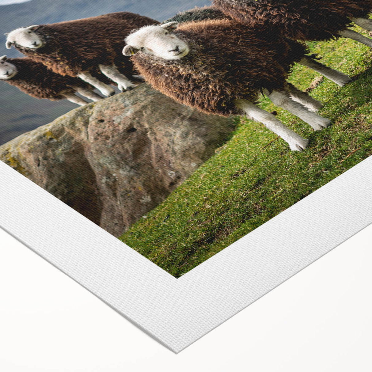 Art deco poster of Cumbria, England scenery in muted earth tones on rolled canvas, suitable for dining room wall art.
