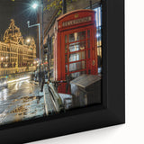 Extra large framed canvas of a textured London skyline in black with colorful highlights, ideal for living room decor.