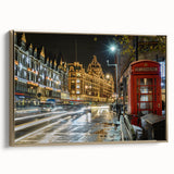 Vintage poster art of London landscape on framed canvas, featuring black and gold tones, ideal for bedroom wall decor.