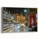 Framed canvas featuring a colorful vintage London landscape, ideal for adding a cultural touch to any living space.