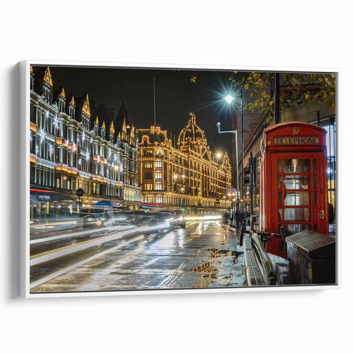 Vintage poster art of London scenery in colorful hues on extra large framed canvas, ideal for living room decor.