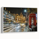 Vintage poster art of London scenery in colorful hues on extra large framed canvas, ideal for living room decor.