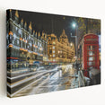London skyline in muted gray and blue tones on stretched canvas, ideal for kitchen wall art.