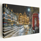 London skyline in muted gray and blue tones on stretched canvas, ideal for kitchen wall art.