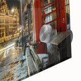 Mid-century modernist London skyline in muted gray, large art print on acrylic glass, suitable for dining room art.