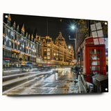 Acrylic print of a large abstract depiction of the London skyline in muted blue and gray tones.